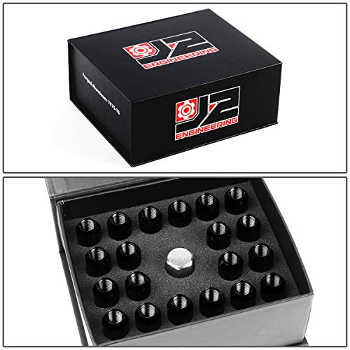 J2 Engineering 20 Pcs 7075 Aluminum Tall Open End M12 x 1.25 Lug Nuts Set w/Socket Adapter, Black, Fit Conical Seat, LN-T7-003-125-BK