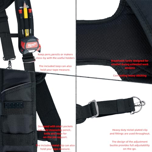 MELOTOUGH Tool Belt Suspenders Construction Bag Suspenders Padded Work belt Suspenders,Pocket Tool Pouch Tool Belt Pouches with Belt Clip Utility Mini Tool Organizer Pouch for Electrician,Technician