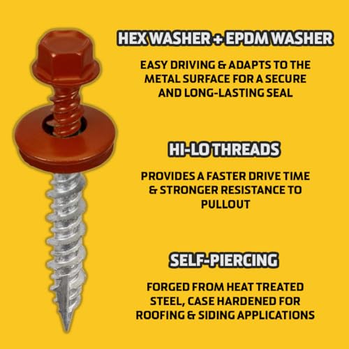 Acorn Metal-Wood Roofing Screws #9 x 1.5, Barn Red, Bag of 250 Pieces #9 x 1.5"