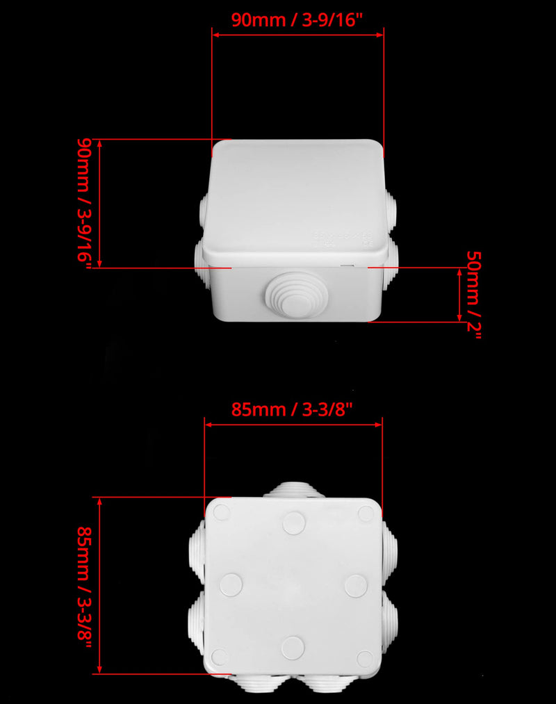 QWORK Pack of 2 surface-mounted junction boxes, junction boxes, waterproof, dustproof, IP65, ABS plastic, universal electrical project housing, white, 85 x 85 x 50mm