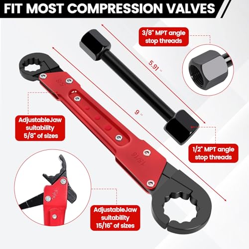 6 Pcs Plumbing Tools Kit with Angle Stop Wrench & Compression Sleeve Puller Angle Stop Wrench With 1/2-inch Compression Sleeve Puller