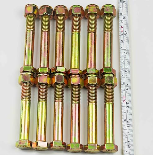 Grade 5 Shear Bolts 1/2" x 3-1/2" for Rotary Cutter,Tractor Gearbox,by Color Galvanization with Nylon Lock Nut Kit,by Metalsuberg (12pcs Pack) 12pcs Grade 5