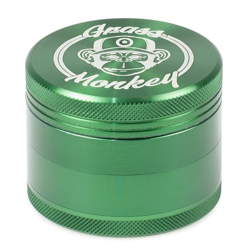 Aluminium Grinder - 4-Piece Diameter 6.3 cm - Robust Herb Grinder with Sharp Teeth & Sieve - Includes Shovel - Green