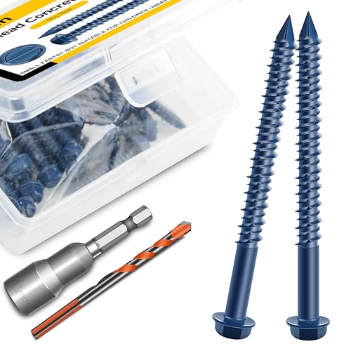 Mywish 30Pcs 1/4 x 2-3/4" Concrete Screws & 210Pcs Hex Head Bolts and Nuts Assortment, Bolts and Nuts Kit with Flat Spring Washers, Slotted Hex Washer Head Masonry Stucco Screws Anchor Kit