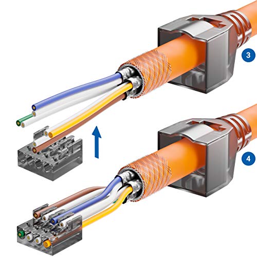 deleyCON CAT 6a Network Connector RJ45 LSA, Shielded, 10 Gbps, Pack of 4 | With LSA connection for rigid installation cable, LAN cable, network cable, CAT6a plug and metal housing 4 pcs.