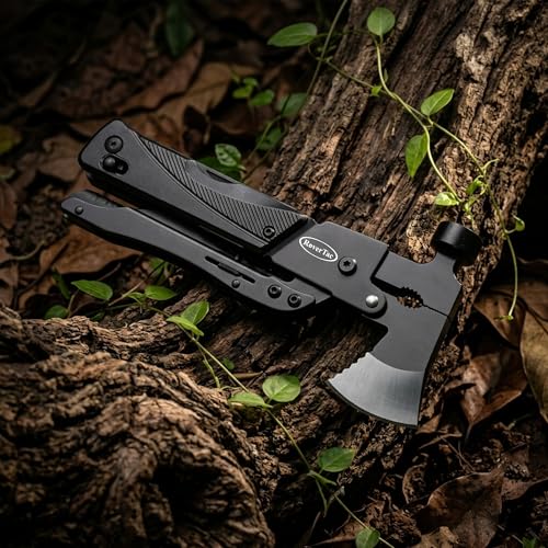 RoverTac 19-in-1 Multi-Tool Axe with Knife, Hammer, Saw, Screwdrivers, Bottle Opener, Nylon Sheath, Camping Tool Survival Gear, Gifts for Men, Dad Gifts, Husband Christmas Stocking Stuffers Black