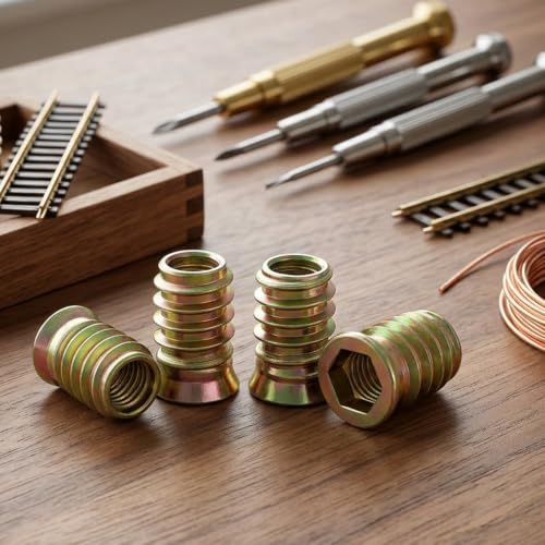 100 Pcs Screw Inserts 3/8-16 x 1 Inch, Carbon Steel Threaded Inserts for Wood Furniture, Hardware Nuts Assortment Kit with 2 Hex Wrenches, Zinc Plated Wood Nut Insert for Soft & Hard Projects