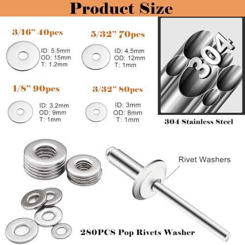 780pcs 14 Sizes Pop Rivets Aluminum Rivets with Washer Assortment Kit (3/32" 1/8" 5/32" 3/16" 1/4"), Assorted Blind Rivets for assembling RV, furniture and plastic frame windows.
