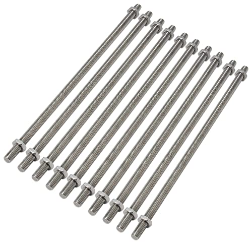 10pcs M8 x 250mm 304 Stainless Steel Fully Threaded Rod Right Hand Threads 1.25mm Pitch with 20pcs Hex Nuts M8-10pcs