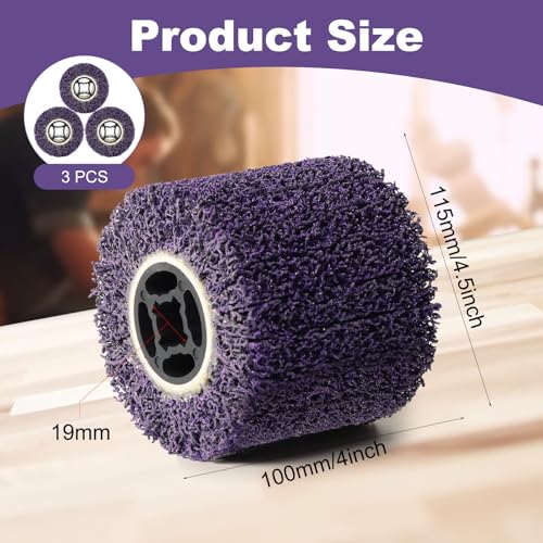 Rocaris 3PCS 36 Grit Abrasive Drawing Wheel Drum, 4.5"×4", Purple 3