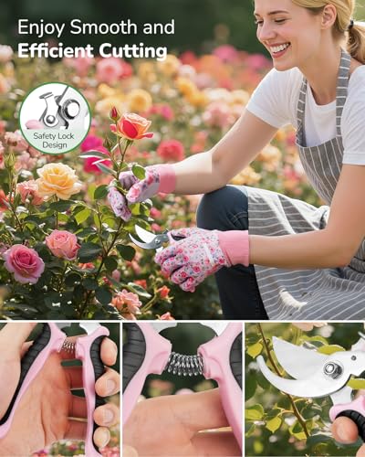 Gardening Tools 9 Piece and 12-Piece Womens Gardening Tools Gift Set, Garden Tools with Durable Carrying Case, Fashionable and Thoughtful Gifts for Garden Women