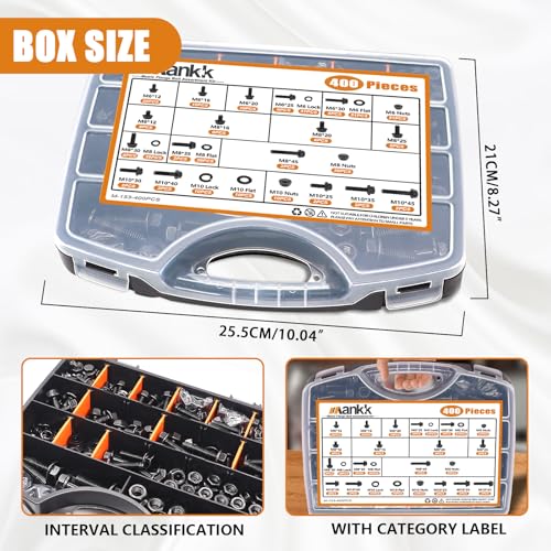 mankk 700PCS M6 Bolt Kits and 400PCS Metric Grade 10.9 Flange Bolts