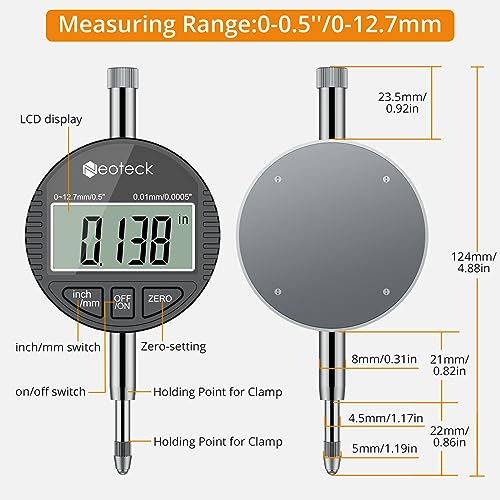 Neoteck Bore Gauge Set Digital Indicator Dial Bore Gauge (2-6"/0.0005") Black 2-6 inch
