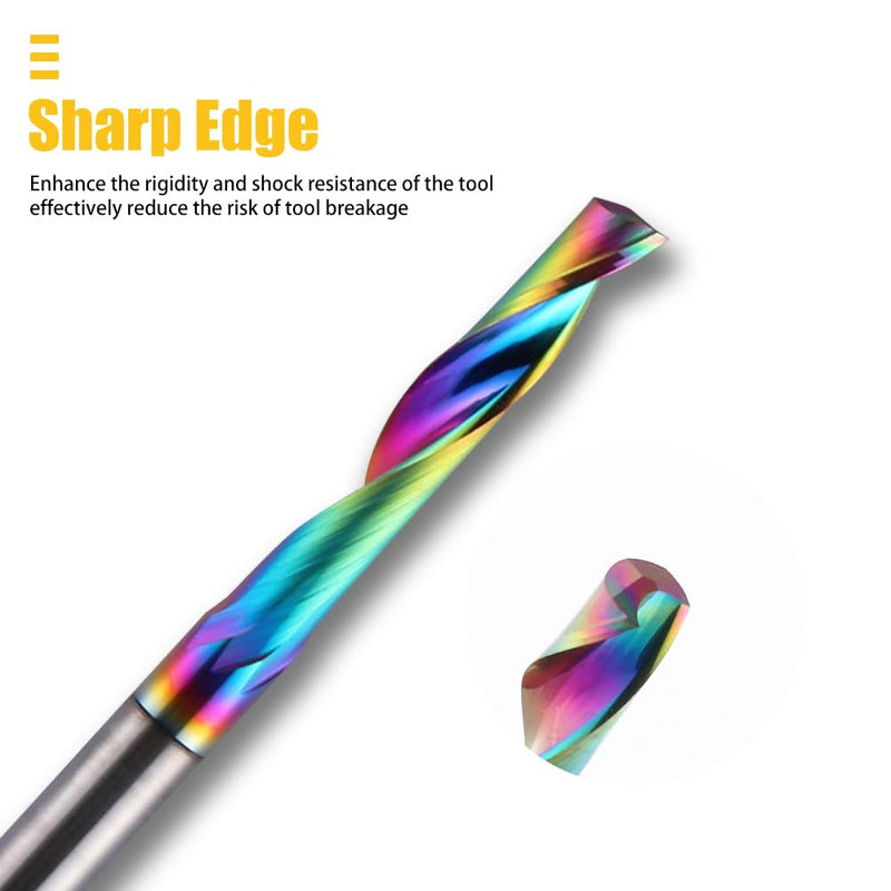 EU_HOZLY Single Groove CNC Router 1/8" Shank 1/8" Cutting Diameter 15mm (0.59") Cutting Length Solid Carbide End Mill DLC Coating Cutter for Aluminum 10 Pack