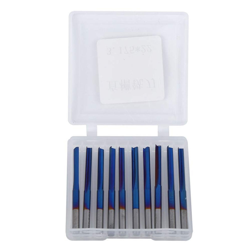 10Pcs 3.175mm CNC Router Carbide 2-Flute Straight Nano Blue Coating End Mill, Handle Milling Tool for Processing Wood