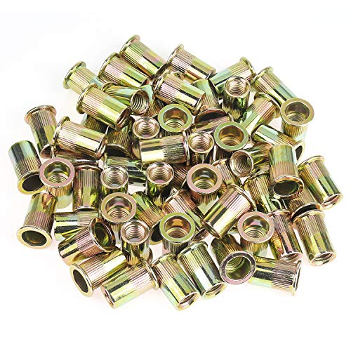 50 Pieces 1/2"-13 Zinc Plated Carbon Steel Rivet Nuts Flat Head Threaded Insert Nutsert