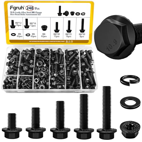 164PCS M8 Flange Head Bolts Assortment Kit & 248PCS M6 Flange Head Bolts Assortment Kit 10.9 Black Zinc Galvanized