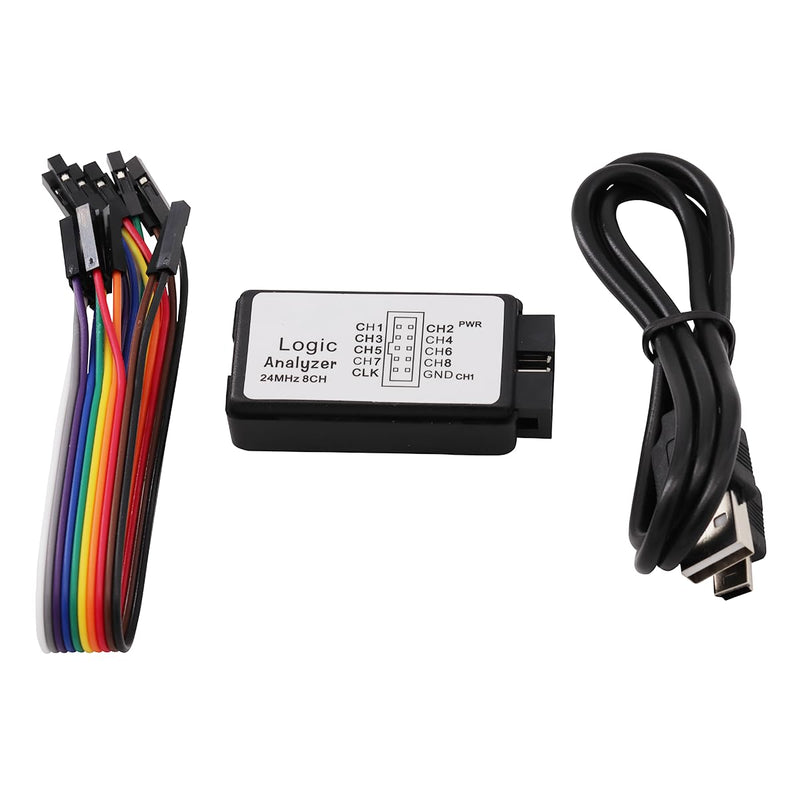 USB Logic Analyzer Device 24MHz 8CH 8 Channel UART IIC SPI Debug with Mini USB Cable + Cable + 12 Pieces Colors Test Hook Clip Set