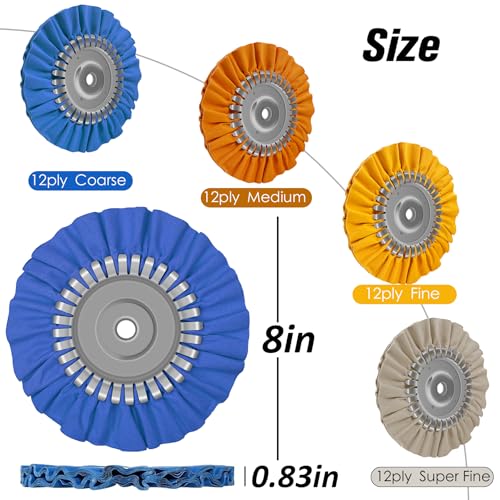 8" Airway Buffing Wheel & Polishing Compound Set, 4 Aluminum Buffing Wheels & 5 Grits Compound Bars for Angle Grinder, Coarse to Ultra-Fine Polishing for Stainless Steel, Jewelry, Glass