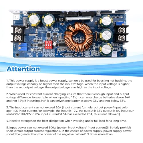 Heemol 500W DC-DC Boost Converter Module, 10.5-60V to 12-80V Adjustable CC/CV, 20A Constant Current with Reverse Polarity Protection and Temperature Control