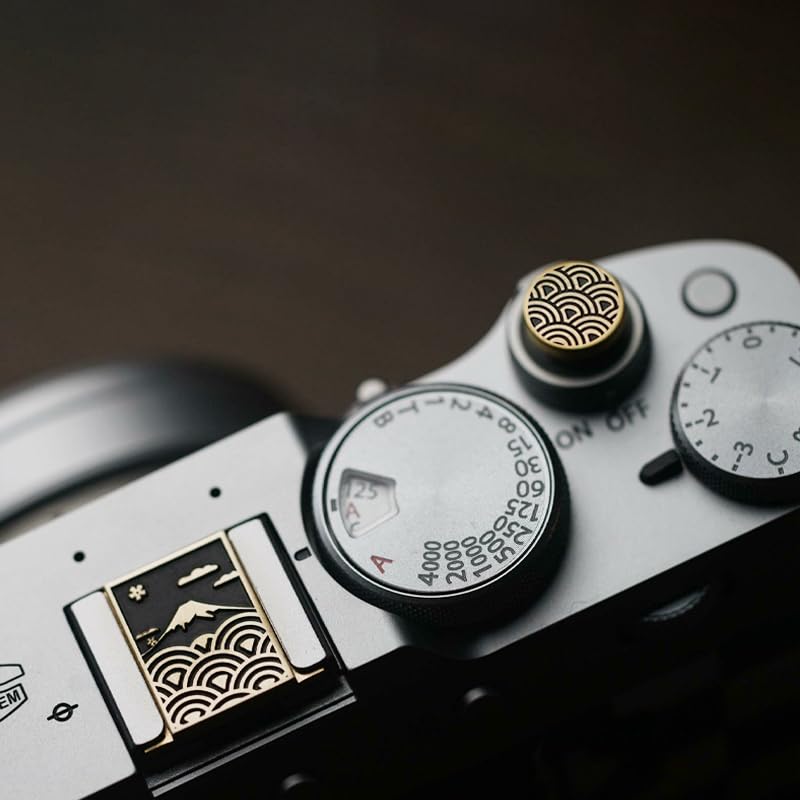 Wave Pattern Camera hot Shoe Cover Camera Shutter Button for Fujifilm X-T50 X-S20 X-S10 X-T4 XT30 for Nikon Z6iii Z7 Z30 Z50 ZF (Brass YH Set) Brass YH Set
