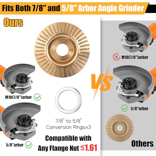 14PCS Wood Carving Disc Set for 4" or 4 1/2" Angle Grinder, Stump Tool Grinding Wheel Disc with 5/8" Adapter Ring & Wrench Wood Shaping for Cutting Carving Grinding Sanding Polishing