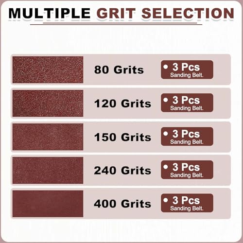 HARFINGTON 2 x 48 Inch Sanding Belts, 15 Pcs 80/120/150/240/400 Grit Aluminum Oxide Abrasive Belt Sander File Belt for Woodworking, Metal Polishing, Knife Sharpener 2 x 48 Inch(80/120/150/240/400 Grits)
