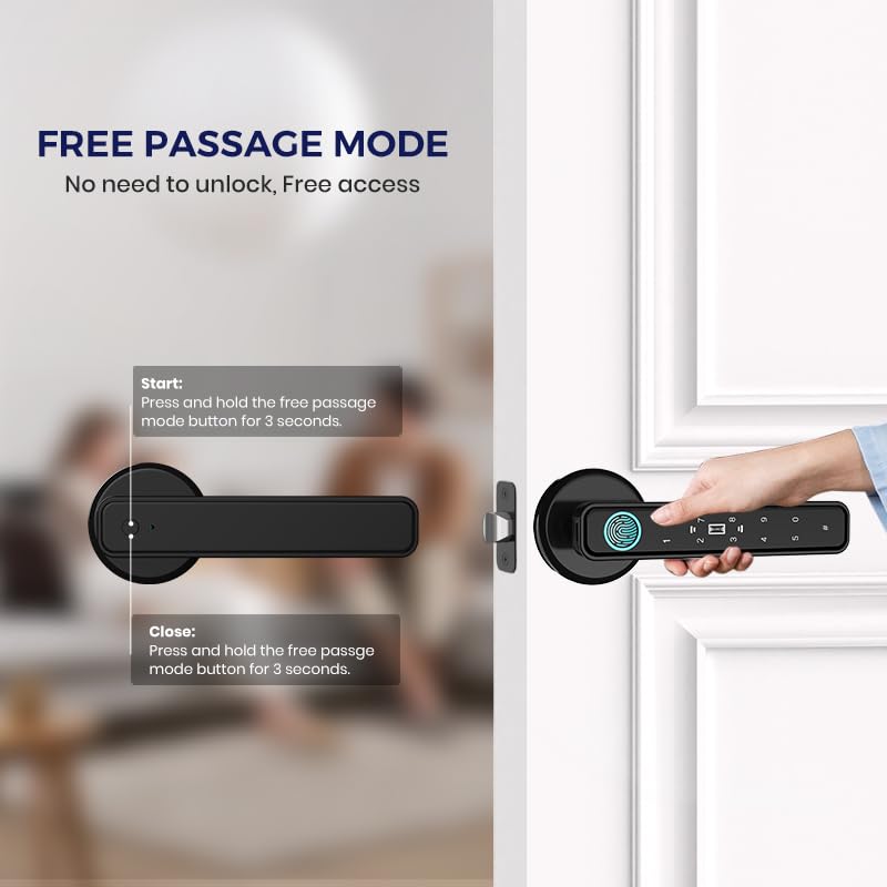 Smart Door Knob & Handle, Fingerprint Door Lock with Bluetooth Keypad | Keyless Entry Door Lock with Key Access, App Control, Privacy & Passage Modes for Home, Bedroom, Office & Apartment Black194