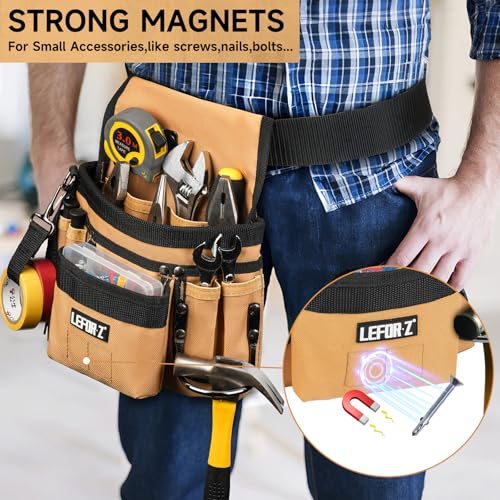14-Pockets Magnetic Tool Belt Pouch+Replacement Padded Tool Belt(Adjustable 34''-40'')+Drill Holster,3 in 1 Tool Belts for Men,Work Belts with Impact Holster for Electrician,Carpenter,Construction