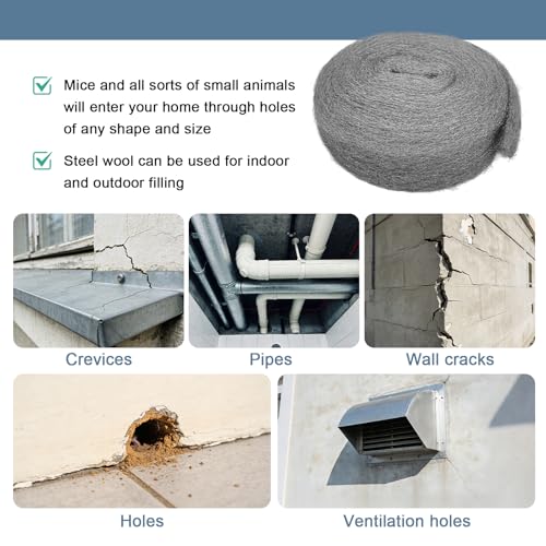 82 FT (1.5LB) Steel Wool Mice Control, #1 Steel Wool, Mouse Hole Filler, Mice Barrier Mouse Gap Filler for Garden, House, Garage, Prevent Animals from Entering Holes, Siding, Pipeline, Vents