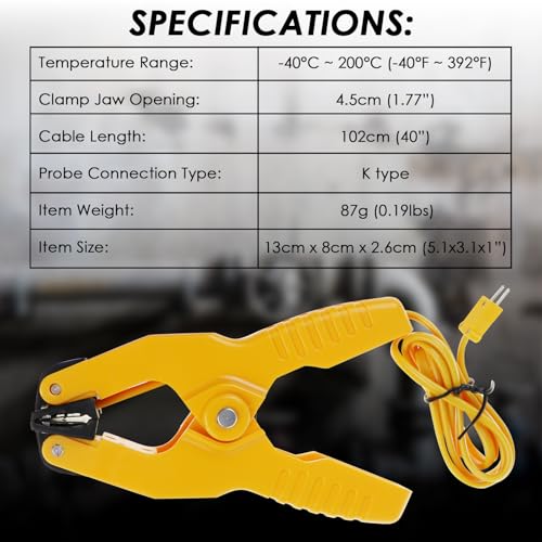2 PCS Temperature Clamp HVAC K-Type Thermocouple Thermometer Lead Probe Pipe Clamp Multimeter Sensor Fieldpiece Jaw Clip Plumbing Clamp 2