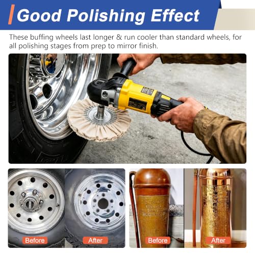8" Airway Buffing Wheel, Aluminum Wheel Polishing Kit with 5/8" Arbor Hole for Angle Grinders, Complete Polishing Process for Aluminum Wheels, Tanks & Metals, 5 Pcs