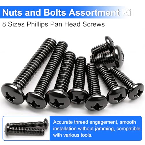 1287Pcs Nuts and Bolts Assortment Kit, 304 Stainless Steel Bolts Machine Screws Hardware Assortment Kit, Metric & SAE Phillips Pan Head Screws, Assorted Bolts, Nuts and Washers Kit + 237PCS Mac