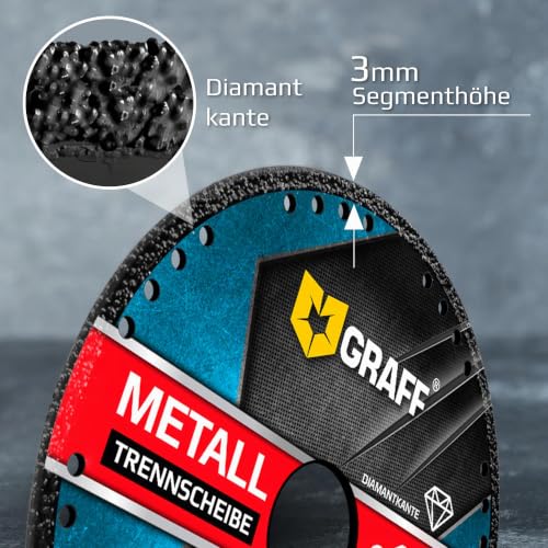 Angle Grinder Cutting Disc 125/115 Metal GRAFF Black, Diamond Cutting Disc for Thin-Walled Metal, Metal Brackets, Metal Pipes and Profiles, Iron, Cast Materials, Diamond Edge Diameter: 125 mm