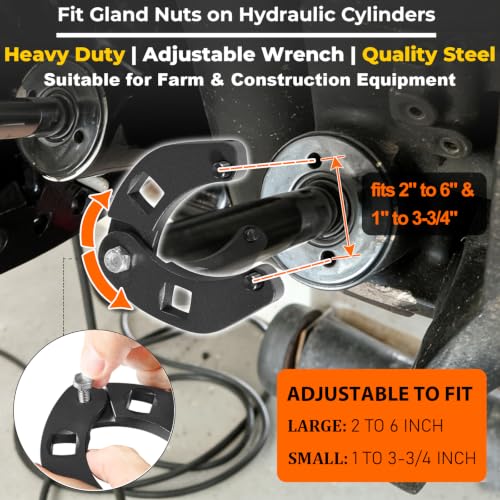 1266 & 7463 Gland Nut Wrench - Set of 2 Hydraulic Cylinder Pin Spanner Wrench, Adjustable Heavy Duty Spanner Wrench Remove & Install Gland Nuts - For Farm & Construction Equipment Nuts Under 7 Inches