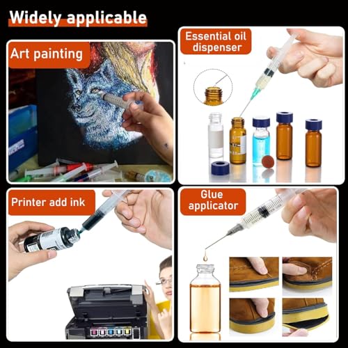 Pack of 5 5ml Ink Filling Syringes, Luer Lock Design, Plastic Syringes | With caps 1.5 inches, 14Ga, 16Ga, 18Ga, 20Ga, 22Ga, blunt tip for liquids, glue, ink 5 ml lure 5.0