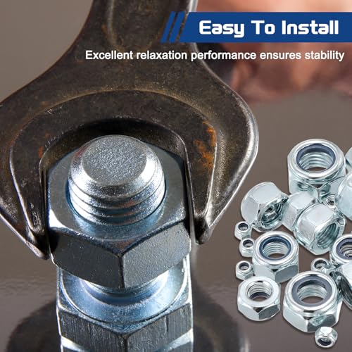 10Pcs 1"-8 Nylon Locking Hex Nuts CarbonSteel Blue and White Blue and Whtie 10