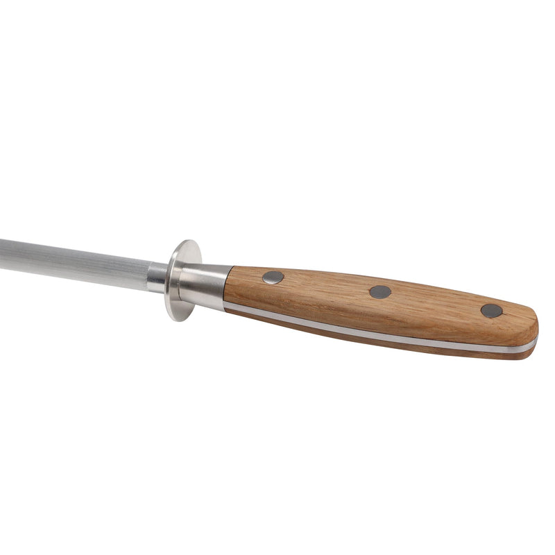 Cohesion Knife Sharpener Rod for Kitchen Knife Daily Sharpener Maintenance, 10 Inch Carbon Steel Professional Knife Sharpening Rod Honing Steel with White Oak Wood Handle