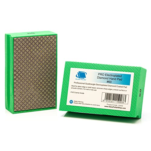GLASS POLISH PRO Diamond Hand Pad Bundle – Set of 2 Grit 60 and 2 Grit 120 Foam Sanding Blocks for Glass, Tiles, Ceramics, Concrete, Granite, Marble, and More