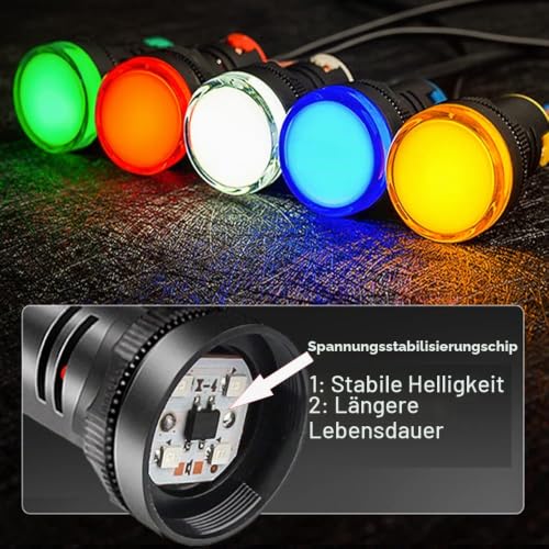 Gebildet Pack of 10 22mm Indicator Light AC/DC 12-24V LED Flush Panel Mount (Red/Green/Blue/Orange/White, Each Color Pack of 2) Multicolored
