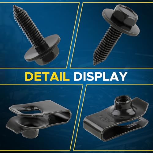 GoaMotors 50PCS 1/4 Body Bolts & U-Nut Clips Kit for Fender Bumper Engine Cover Splash Shield Fastener Retainer Clips, Automotive Universal Screws Black(25 Sets) (Pack of 4) One Size (Pack of 4)