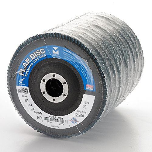 Mercer Industries 336036 Zirconia Flap Disc, High Density, Type 29, 5" x 7/8", Grit 36, 10 Pack