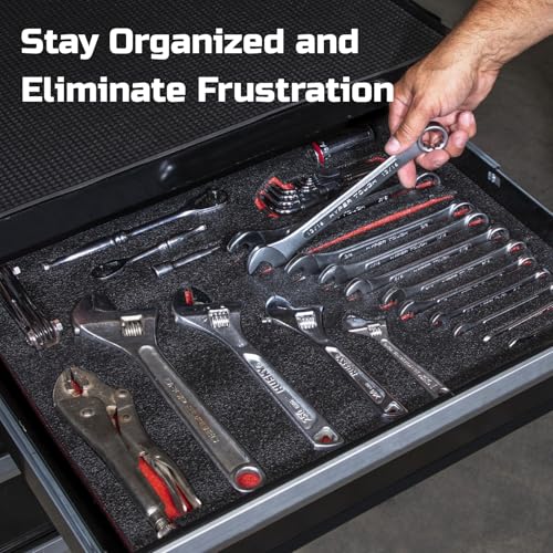 ONREVA Tool Box Foam Organizer 36x20x1 inch 3Pack, Kaizen Sheets for Pro Tool Control, Custom Tool Shadow Inserts for Cases & Drawers, High Density Polyethylene Foam, Black with Red