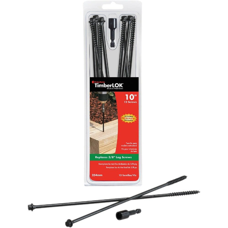 FastenMaster FMTLOK10-12 TimberLOK Heavy-Duty Wood Screw, 10 Inches, 12-Count,Black