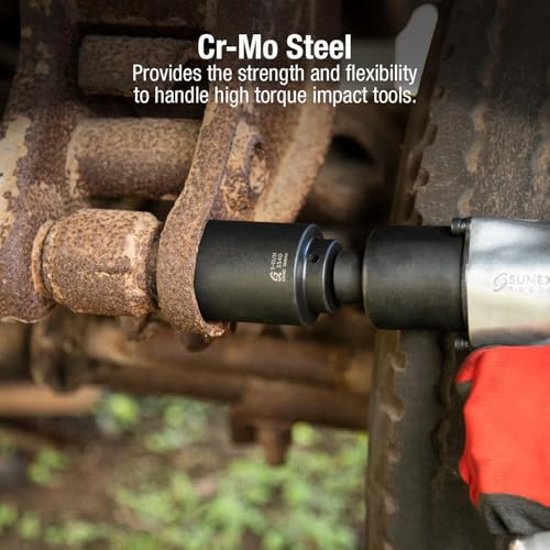 SUNEX TOOLS 254D, 1/2 Inch Drive, 1-11/16" Deep Impact Socket, Cr-Mo Alloy Steel, Radius Corner Design, Chamfered Openings, Dual Size Markings, Meets ANSI Standards