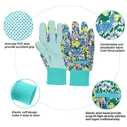 11PCS Floral Garden Tools Set & 4 Pairs Garden Gloves with Non-Slip PVC Dots(M)