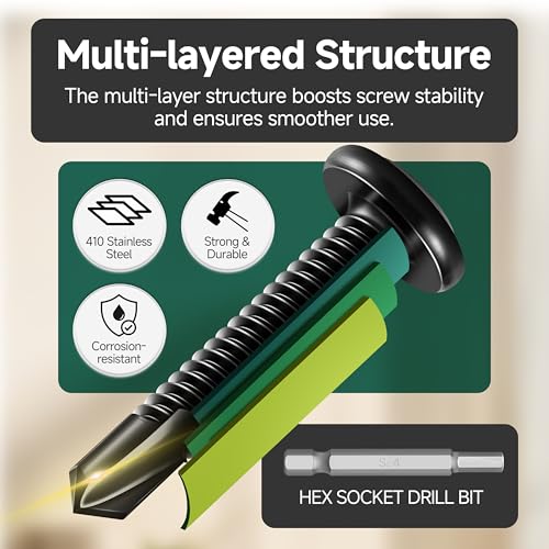 100Pcs 10 x 1 Stainless Steel Flat Head Socket Cap Self Drilling Screw & 385Pcs #8#10#12 Self-Tapping Screws for Metal 410 Stainless Steel Hex Head Self-Drilling Screws Assortment Kit