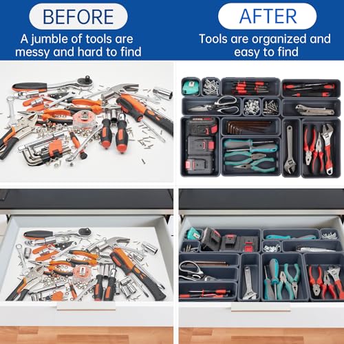 90 Pack Tool Box Organizer Tool Tray Dividers, Toolbox Drawer Organizers Storage Trays for Rolling Tool Chest, Work Bench Cabinet Bins, Parts Screw Nut Bolt Small Tools Organization - Grey & Red
