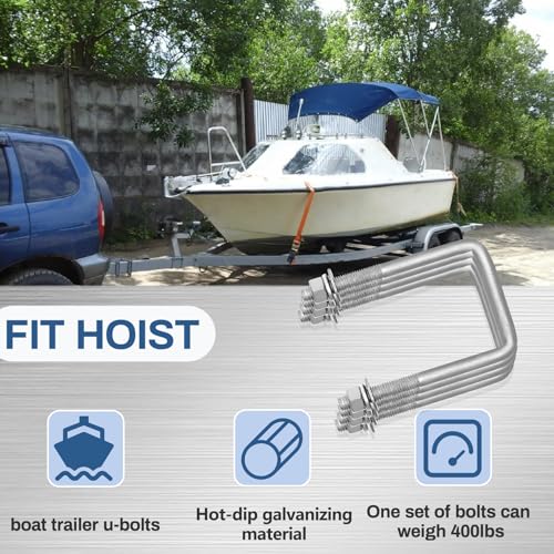 4 Pcs Hot Dipped Galvanized Square U-Bolts,1/2" D x 3 1/16" W x 5 5/16" L,Boat Trailer U-Bolts 3 inch Wide with Washers and Nuts for Boat Trailer,Automobiles,Industrial,Heavy Duty U Bolt 1/2" D x 3-1/16" W x 5-5/16"L