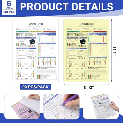 Colarr 540 Sheets Vehicle Inspection Report, 3 Part Multicolor Carbonless